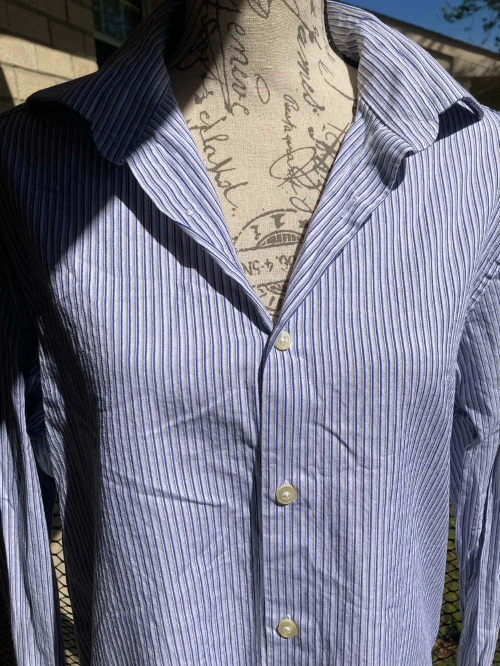 Michael Kors Men's 100% Cotton Blue White Grey Striped Button Down Shirt Large - Picture 14 of 17